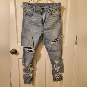 American Eagle High-Rise Jeggings 12 Short Medium Denim with Holes